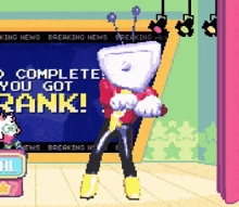 a cartoon character is standing in front of a sign that says breaking news
