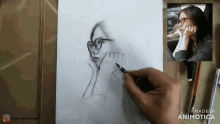 a drawing of a woman with glasses is made in animotoca