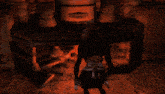 a woman in a video game is standing in a cave