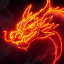 a glowing red dragon with a long tail