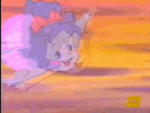 a cartoon character with a flower on her dress