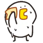 a cartoon duck is holding a piece of bread in its mouth .