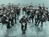 a group of soldiers playing musical instruments with a gifrun.com logo