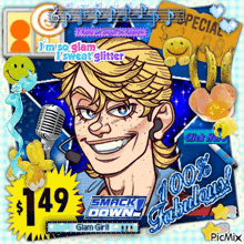 a cartoon of a man with a microphone and a price tag that says $ 149