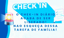a blue and white check in sign with a red light and a clipboard