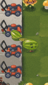 a watermelon is being thrown by a lawn mower in a game