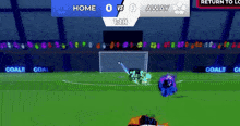 a soccer game is being played and the home team is leading 0 to 0