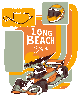 a poster for long beach classic shows a race car and a helmet