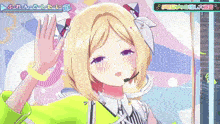a blonde anime girl with a microphone on her head