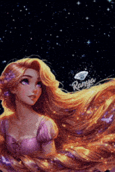 a painting of a girl with long hair and the name ranja on the bottom