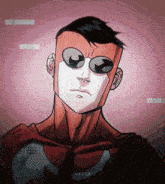 a cartoon drawing of a man wearing sunglasses and a cape with the name hudzo on the bottom
