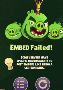 a screenshot of angry birds says embed failed