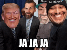 a group of men with one wearing a hat with the word multivers on it