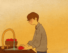 a cartoon of a man and woman washing vegetables