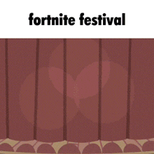 a cartoon illustration of a stage with a red curtain and the words fortnite festival on the bottom .