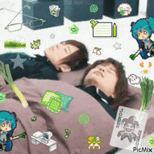 two people laying in bed with a card that says joker