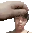 a hand is holding a woman 's head in a pixel art .