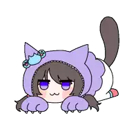 a cartoon of a girl dressed as a cat with purple eyes