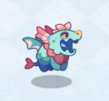 a cartoon drawing of a colorful dragon with red eyes and wings