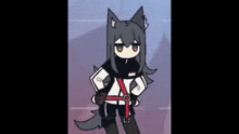 a cartoon of a girl with a wolf 's ears and a wolf 's tail .