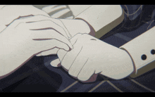 a person is holding another person 's wrist with their finger