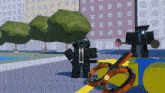 a video game character wearing headphones stands next to a ring