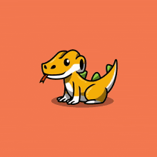 a cartoon drawing of an orange and green dragon with a lightning bolt on its tail