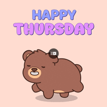 a happy thursday card with a brown bear