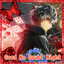 a picture of a man with a gun and the words good no doubt night on the bottom