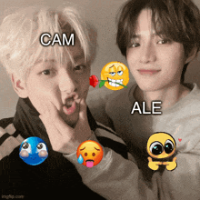 a couple of boys are making funny faces with the words cam ale