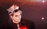 a man with red hair is holding a red object