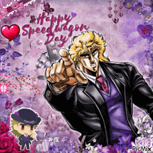 a picture of a man in a suit and tie with the words happy speedwagon day