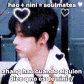 a picture of a young man with hearts on his head and the words zhang hao cuando alguien dice q no es de nini .