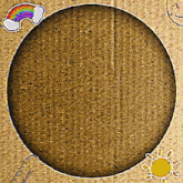 a picture of a circle with a rainbow and a sun on it