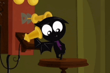 a cartoon character is talking on a telephone with the number 0 on it 's head