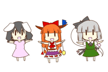 a drawing of three anime characters standing next to each other