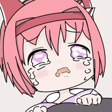 a drawing of a girl with pink hair and white eyes