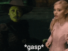 a witch and a little girl are standing next to each other with the words * gasp * above them