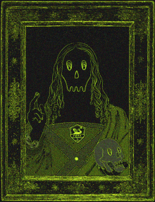 a picture of jesus with a skull on his face and a tccc logo