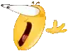 a yellow smiley face with its mouth open and a hand .