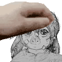 a pixel art drawing of a woman 's face being touched by a hand