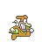 a pixel art drawing of a cartoon character with a huge mouth and arms .