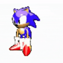 a pixel art of a sonic the hedgehog dancing on a white background .