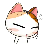 a calico cat with a pink ear and a white face