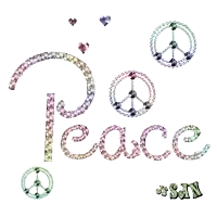 the word peace is surrounded by peace signs