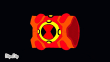 a cartoon drawing of a red and yellow object that says bateria recarregada on it