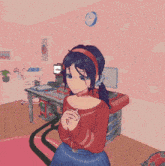 a pixel art drawing of a girl in a room