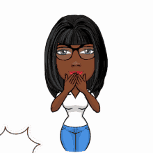 a cartoon drawing of a woman with glasses and a red heart on her forehead