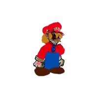 a drawing of a cartoon character named mario with a m on his hat