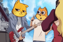 a cartoon of a man playing a guitar and a woman singing